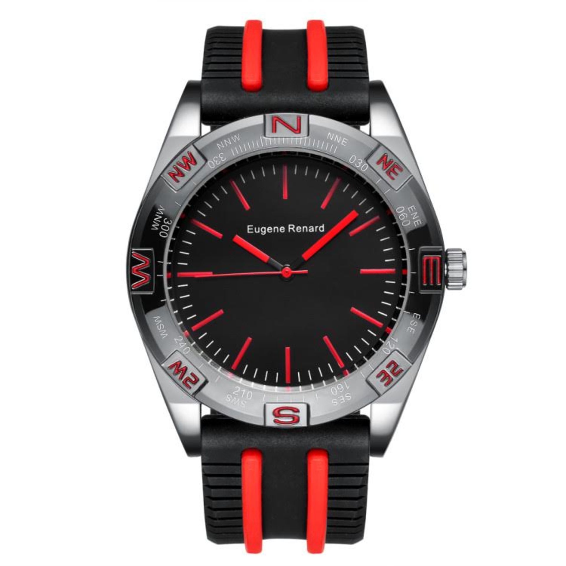 V Brand New Gents Eugene Renard Timepiece Model X - Black Face - Red Indices - Red/Black Sports - Bild 2 aus 2