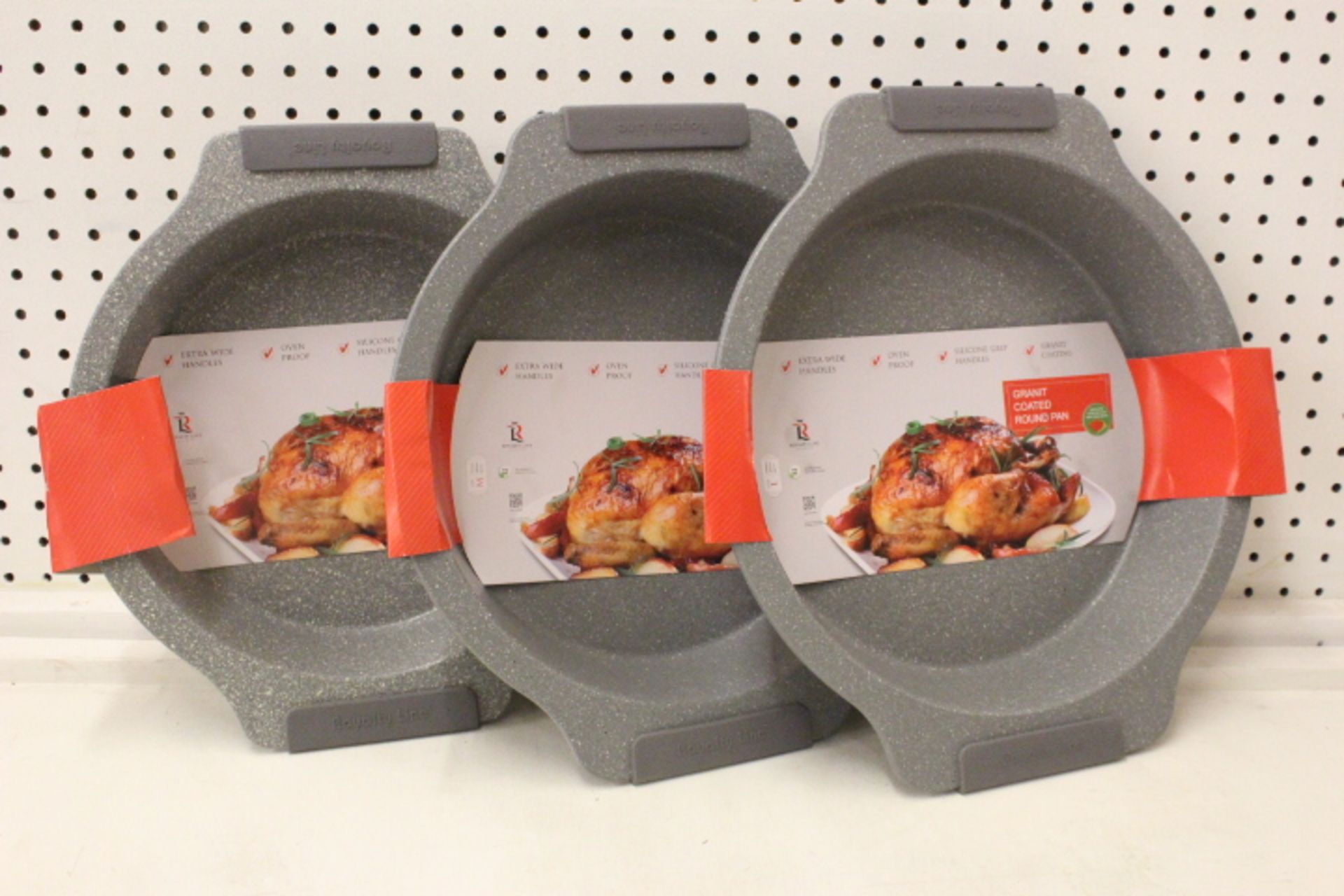 V Brand New Set Of Three Roasting Pans - Three Layer Durable Granite Coating - Comfortable