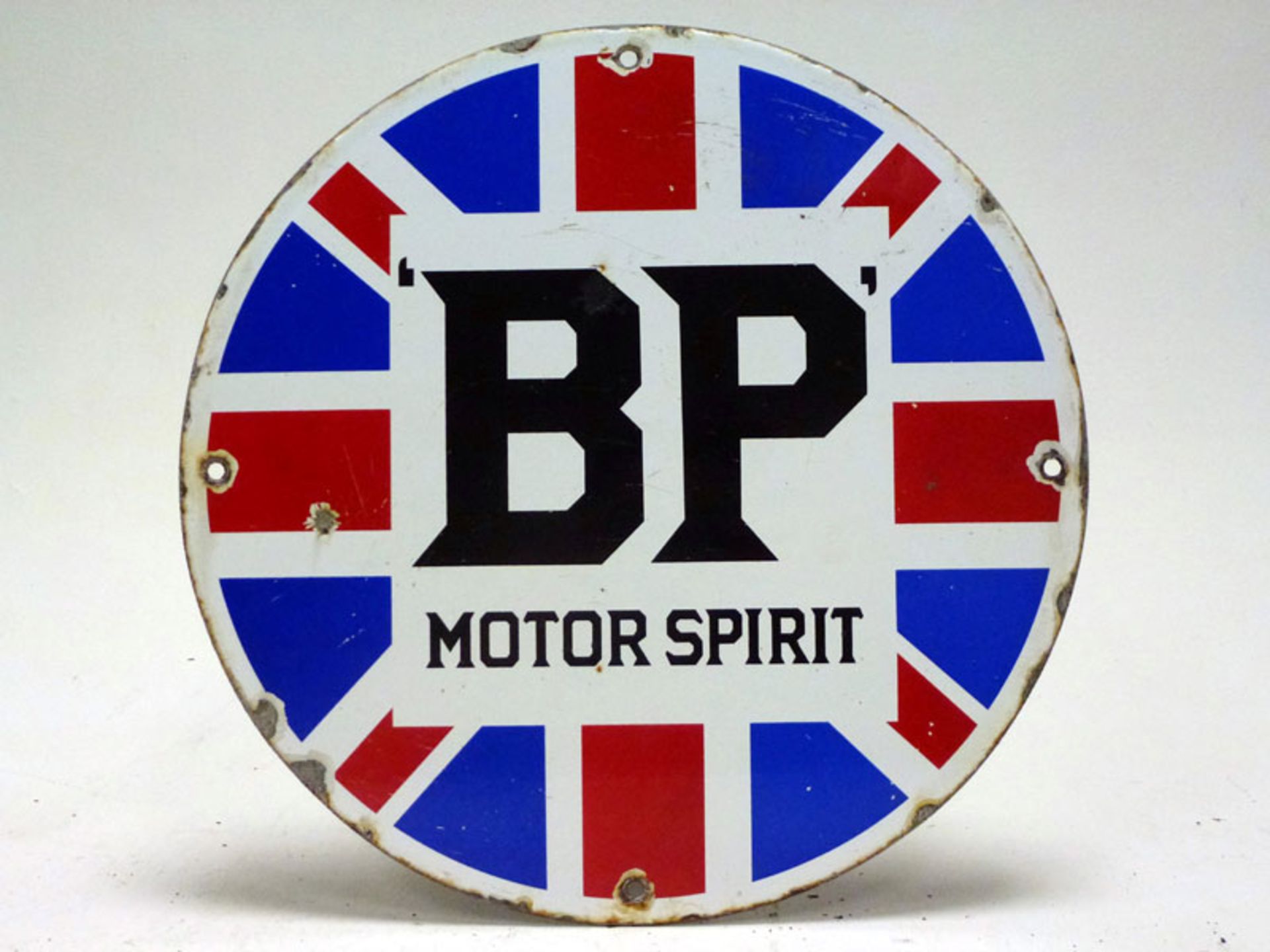 Circular BP Motor Spirit Union Jack Enamel Sign