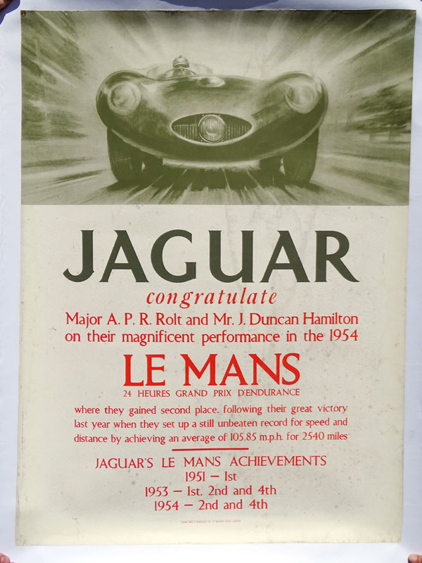 A Rare 1954 Le Mans Jaguar Victory Poster