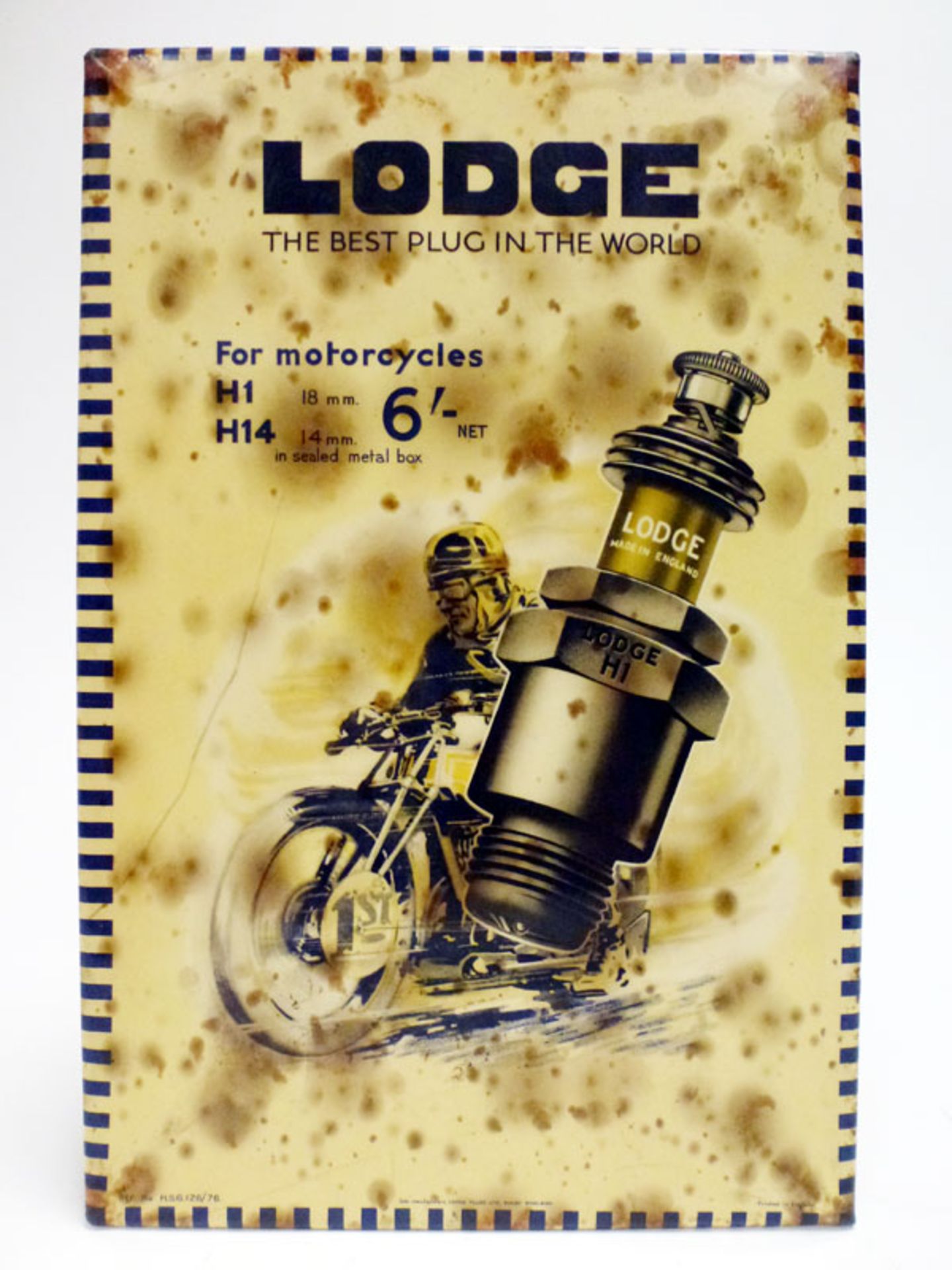 A Rare Lodge Motorcycle Spark Plugs Celluloid Showcard