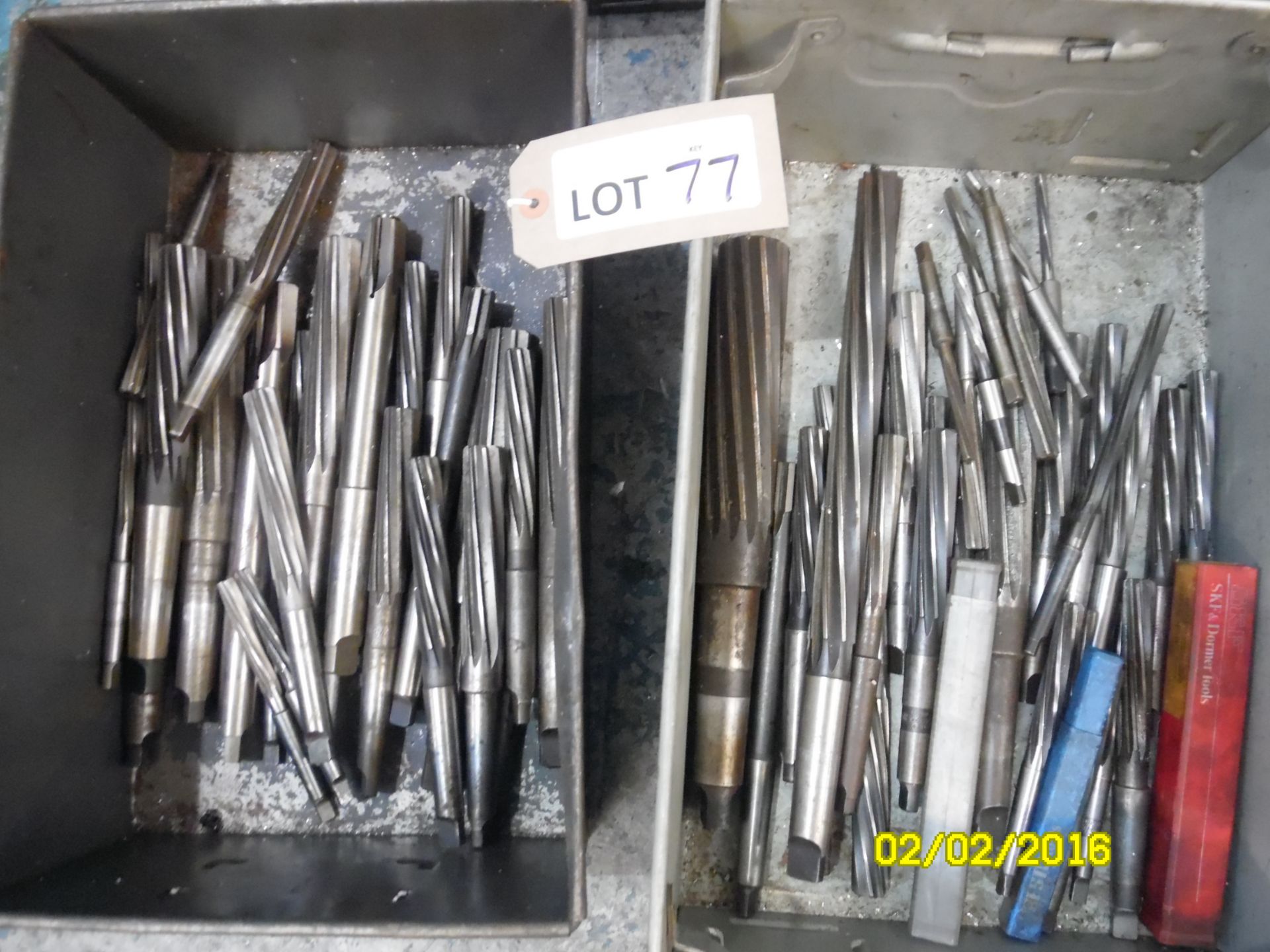 Quantity of assorted straight/taper shank reamers as lotted (two bins)