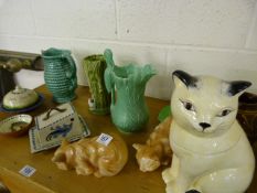 Sylvac vase and jug, Torquay ware and cat figures etc