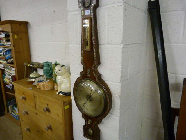 Victorian banjo barometer, inlaid with mother of pearl