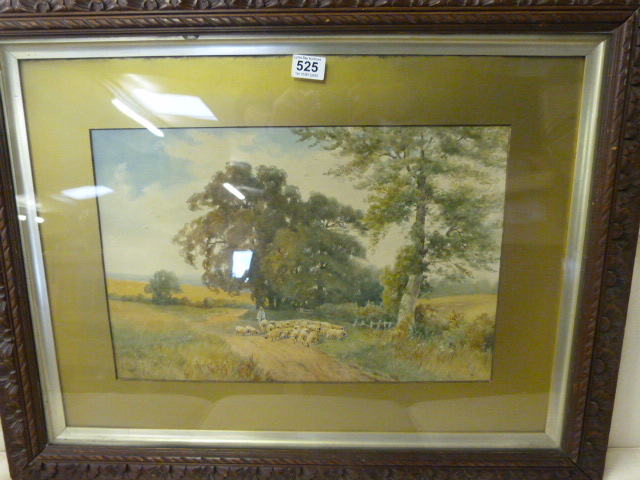 Watercolour of a pastoral scene, with a shepherd and sheep, signed Norman H Roberts