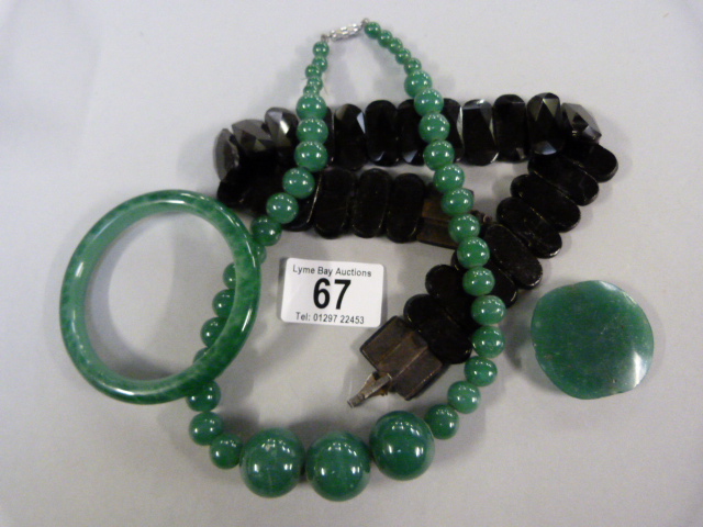 Jade coloured necklace, bangle and a French Jet choker etc. - Image 2 of 2