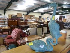 Pair of verdigris bronze ducks