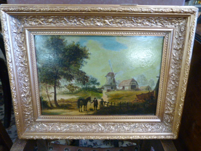 Oil painting of a pastoral scene with a windmill - Image 5 of 6