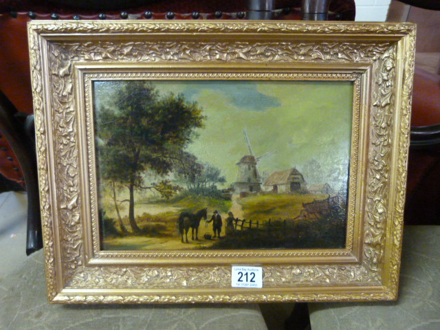 Oil painting of a pastoral scene with a windmill - Image 3 of 6