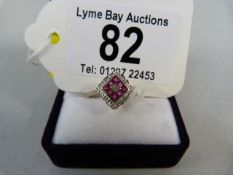 Art Deco style Diamond and Ruby Ring 9 ct