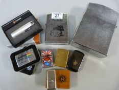 A collection of various Zippo lighters