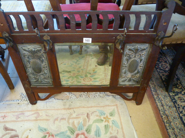 Arts & Crafts hanging hallstand with two copper panels