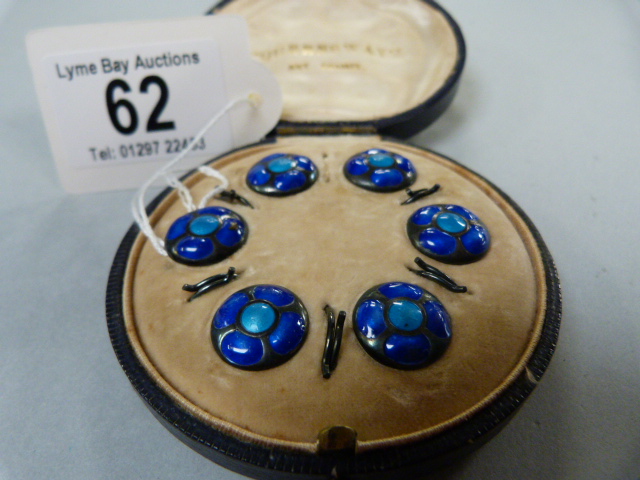 Set of cased "Queensway" art enamel buttons marked Sterling ( possibly made for Liberty & Co.) - Image 5 of 9