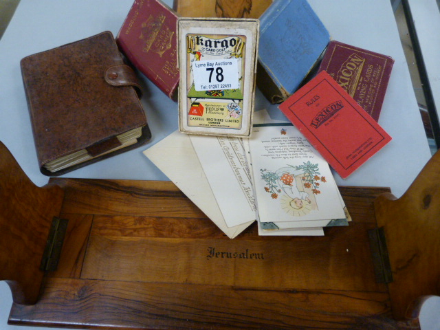 An Olive wood extending book rack, various sets of playing cards etc. - Image 2 of 9