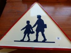 A French enamelled Road crossing sign 'children crossing road'