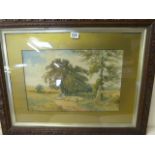 Watercolour of a pastoral scene, with a shepherd and sheep, signed Norman H Roberts