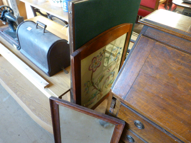 A Fire guard, oak framed mirror and a card table - Image 2 of 10