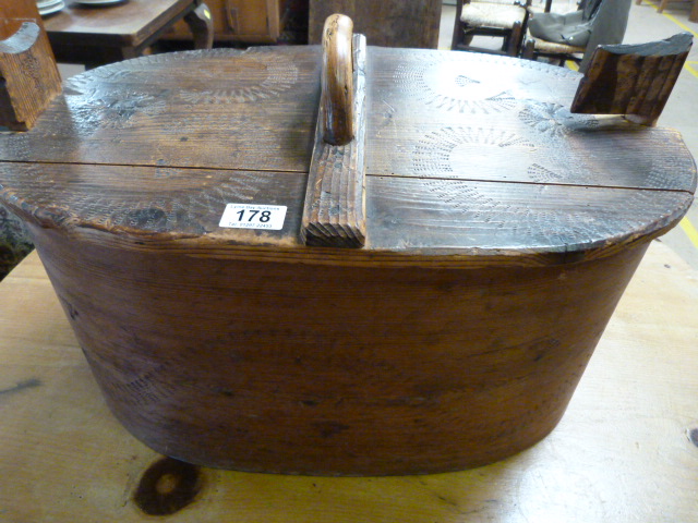 Antique scandinavian box with poker work decoration