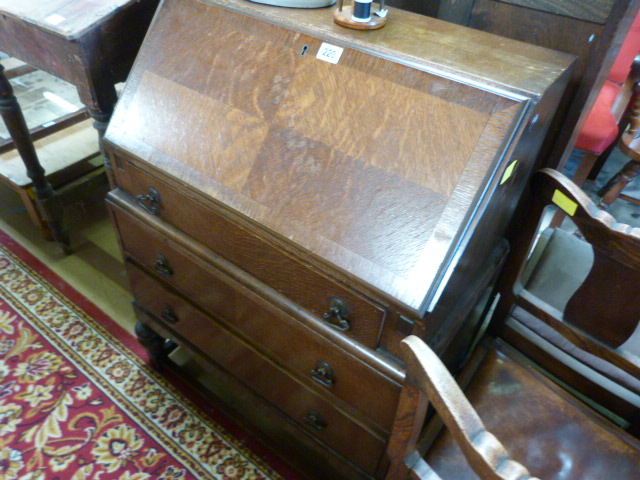 An oak bureau with three drawers under - Image 3 of 9