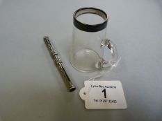 A silver mounted miniature tankard and a propelling pen/pencil