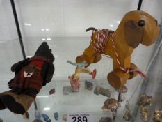 Three Various toys including a vintage Scottie dog in highland dress