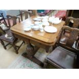 Refrectory style drawer leaf table and four chairs