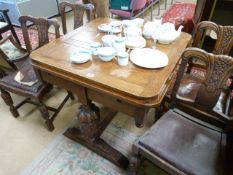 Refrectory style drawer leaf table and four chairs