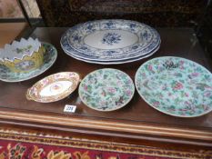 Three meat plates, chinese famille vert plates etc