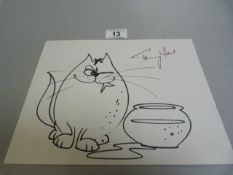 An unframed original cartoon of a cat signed by Tony Hart