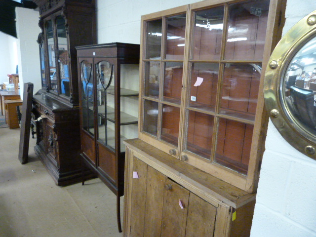 A pine cupboard with glazed bookcase over - Image 7 of 10