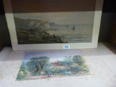 2 unframed watercolours and a print