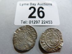 2 Hammered coins- a King John penny ( 1199-1216) and a Henry III penny ( 1216-1272)