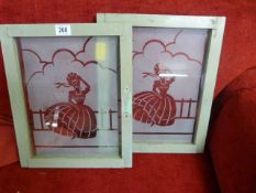 A pair of acid etched glass panels