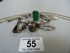 A Collection of silver jewellery - charm bracelet, ring etc