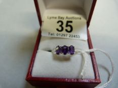 Three stone amethyst Ring in 9ct white gold