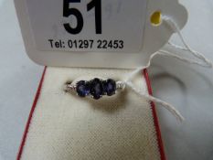 Three Stone Tanzanite Ring in 9ct white gold