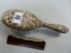 Sterling silver brush and a hallmarked silver comb