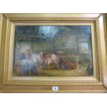 An oil on canvas of cattle in a stable- signed E F Hols( ?) 1908