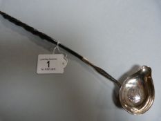 A Toddy Ladle - with a silver coin in bowl dated 1745 Handle A/F