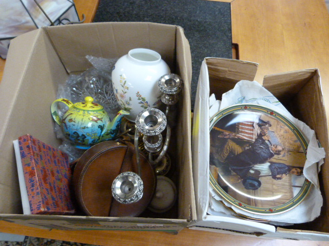 A quantity of misc items - candelabra, silver plated items and an Aynsley pot