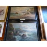A pair of Frank Hider oil paintings on canvas- High Tide and Near Eastbourne,Sussex