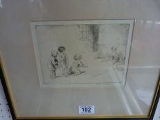 An Eileen Alice Soper etching of children playing