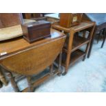 Oak drop leaf table and an oak tea trolley