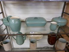 A quantity of Regency green Denby, studio pottery tankards etc.