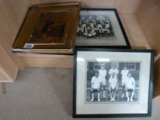Three sporting pictures and a picture of a lady