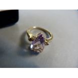 Pink Amethyst 3.10ct 9ct gold ring, amethyst and diamond shoulder detail