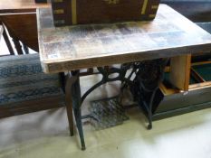 An occasional table repurposed from a treadle sewing machine