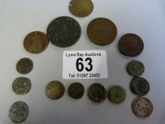 A small quantity of various coins including a 1673 Farthing, 1791 promissory half penny etc.