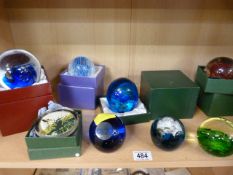 8 various paperweights- some boxed