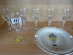 Set of six glasses and a french plate